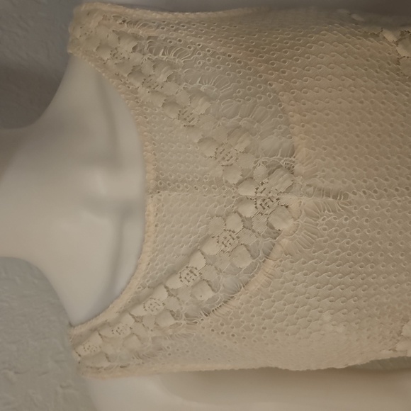 MUSE Cream Ivory Lined Lace Sleeveless Swing Mod Dress - Picture 5 of 10